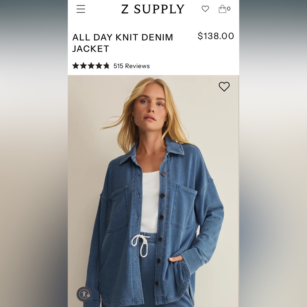 Z Supply Classic Blue Knit Denim Jacket